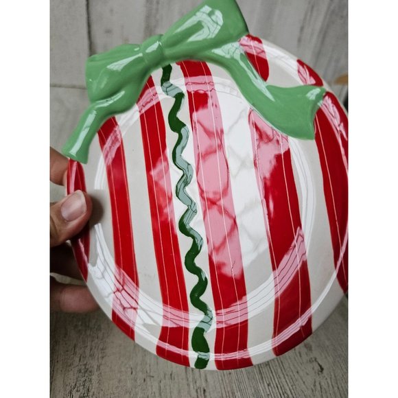 Raz Carol King ornament plate mini Paula buttel Xmas decor unique striped red - Picture 4 of 7
